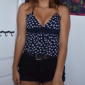 Cute Feather Design Navy Blue Tank Top Hippie